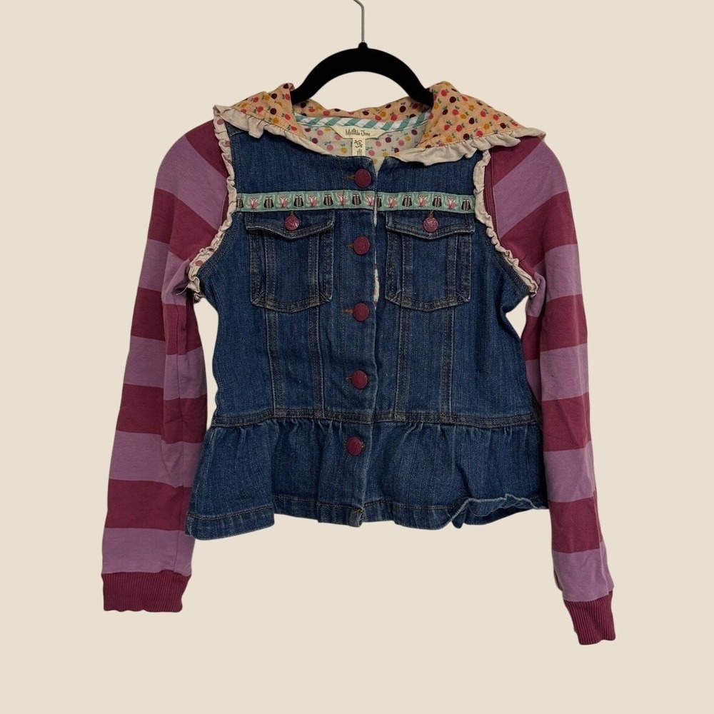 Matilda Jane Size 10 Labyrinth Convertible Jean Denim Jacket Vest Floral